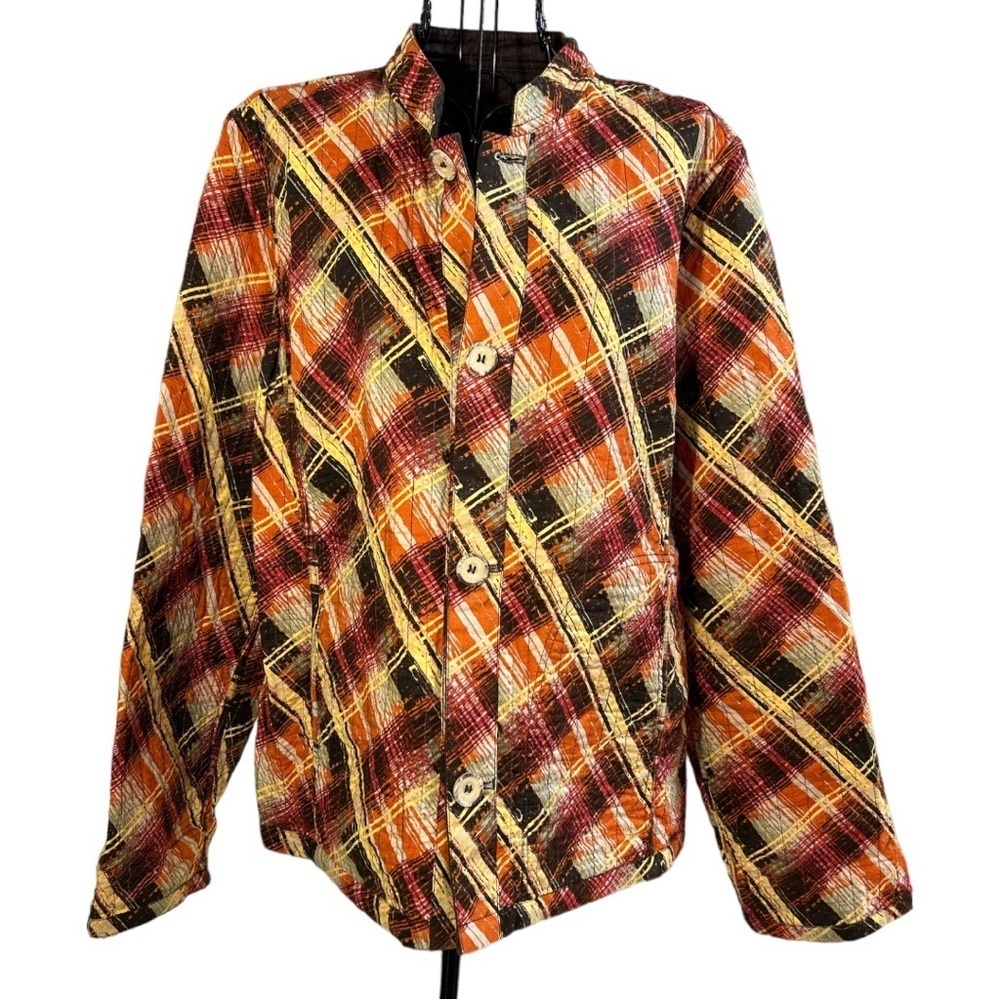 Reversible Autumn Fall Foliage Colors Button Front Quilted Jacket Size XL